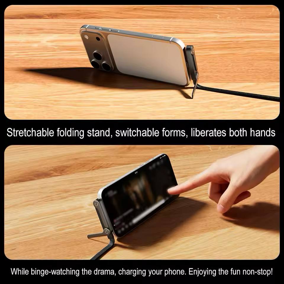 65/240W Fast Charging Foldable Bracket Data Cable 2-in-1 Braided Data Wire Folding Phone Holder Tablet Stand Rotation Adjustabl